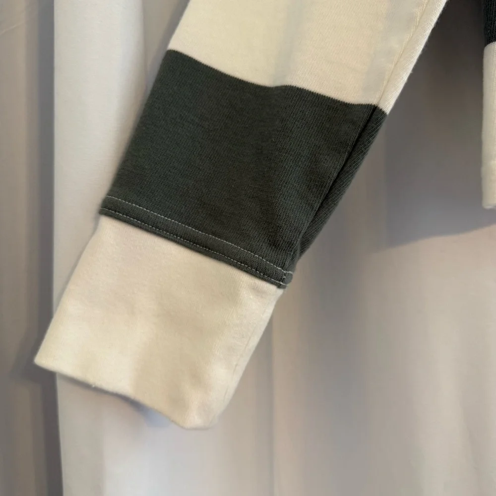 Aerie Striped Cropped Rugby Shirt Sporty Prep Oversized Womens XS Green White - Picture 7 of 13